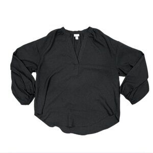 Black 3/4 Sleeve Women's Blouse V Neck Size Medium Silky